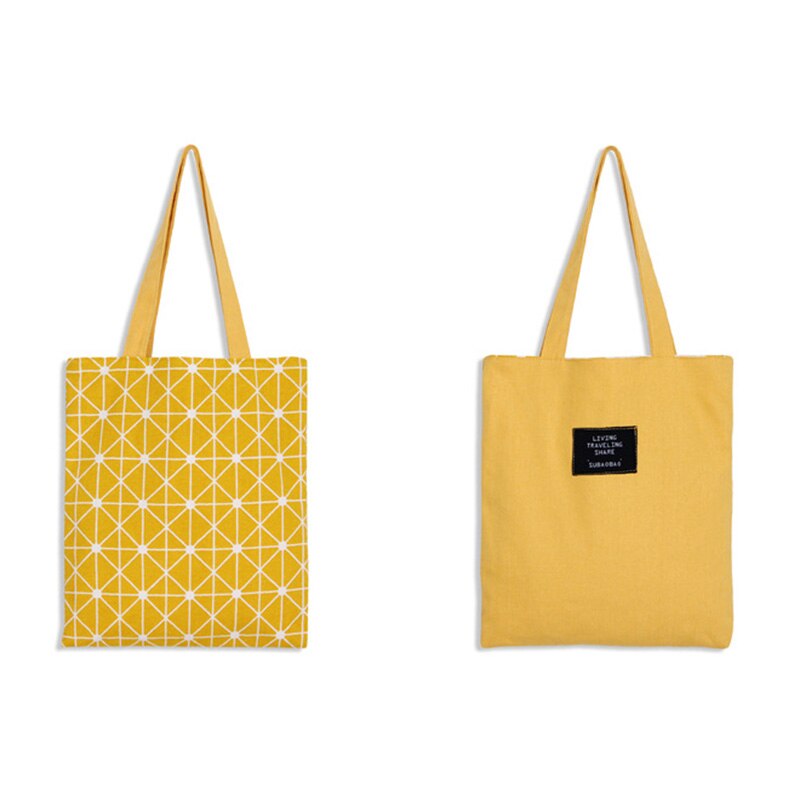 EsMussSein Mode Duurzaam Vrouwen Student Katoen Linnen Schoudertas Shopping Tote Check Plaid Vrouwelijke Vlas Canvas Handtas Pouch: Yellow