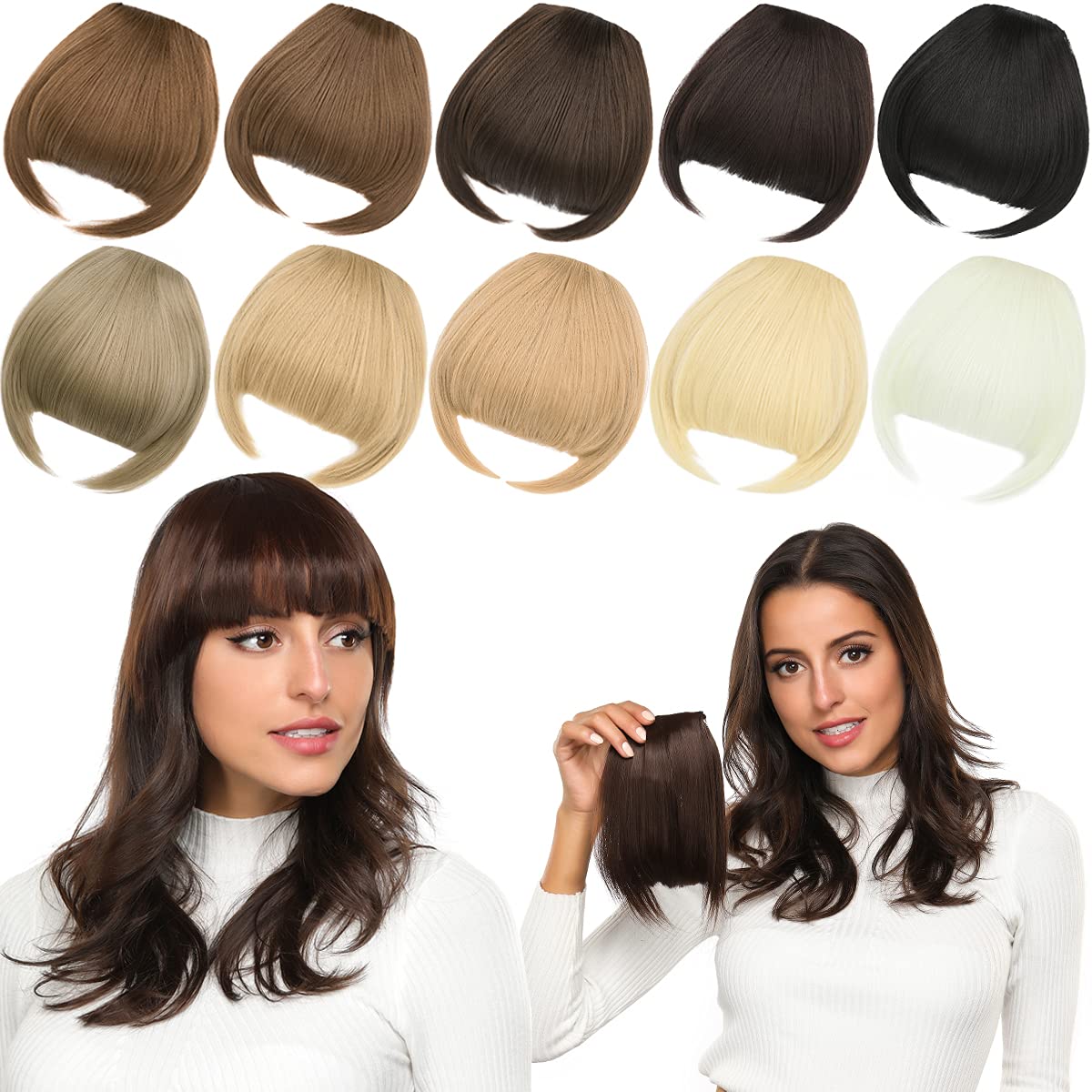 Extensions capillaires synthétiques à frange pour femmes, postiche à frange plate avec frange frontale