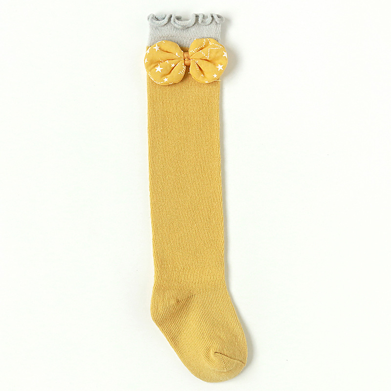 Baby-mädchen-socken, herbst, kleinkind, schleife, kniehoch, lang, weich, niedlich, freundlicher, weihnachtssocke, baumwollrüsche, neugeborenensocke für 0-3- jährige: Gelb / S  (0-1t)
