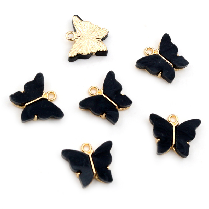 10 Uds. De 14x16mm acrílico mariposa encantos colgante de aleación de Metal para collar pulsera DIY accesorios de fabricación de joyas: Rodio plateado