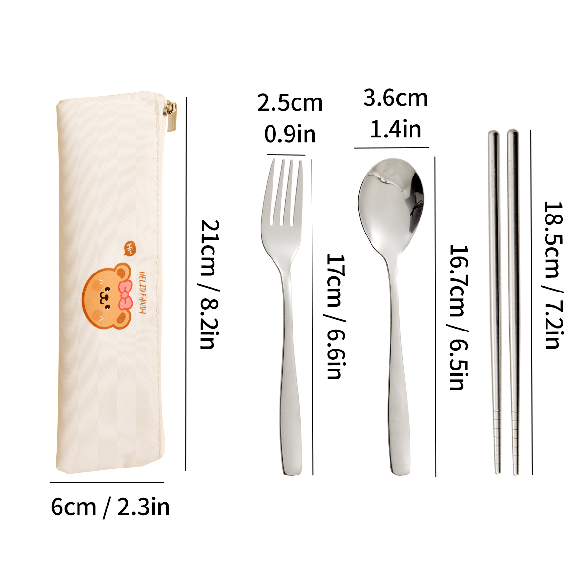 WORTHBUY 316 roestvrijstalen servieset Schattige bestekset met bestektas Keuken Draagbare Vork Lepel Eetstokjes Sets: Rood