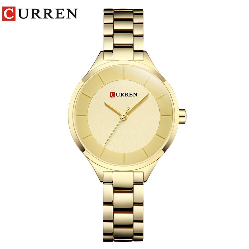 Curren Top Brand Dames Horloges Roestvrij Stalen Band Quartz Vrouwelijke Horloge Dames Klok Relogio Feminino: gold