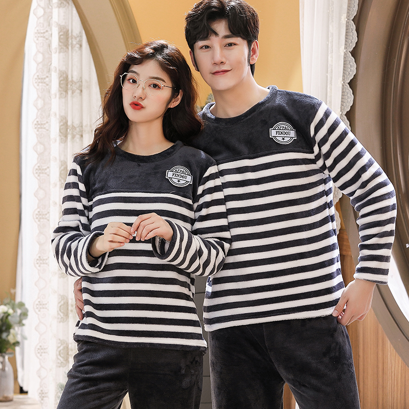 Pyjama ample et en flanelle pour hommes et jeunes amoureux, ensemble de vêtements de nuit, haut et pantalon, collection automne et hiver