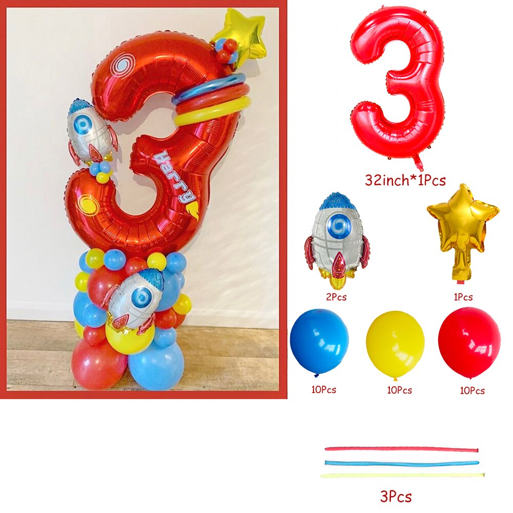 37pcs Outer Space Party Astronaut Balloon Set 32inch Red Number Balloons Galaxy Theme Party Boy Kids Birthday Party Decor Globos