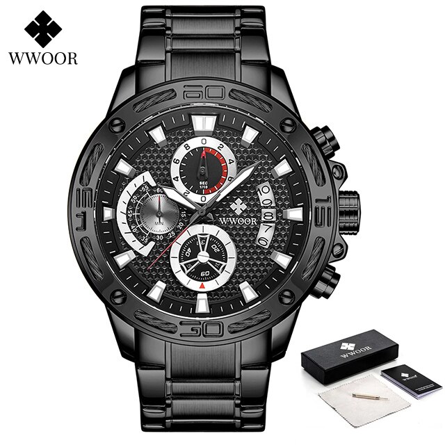 Relojes WWOOR para hombre, superior, de lujo, reloj de cuarzo de acero inoxidable dorado, cronógrafo deportivo resistente al agua para hombre, reloj Masculino: orange