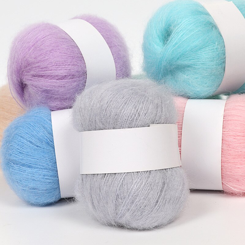 25G Zachte Dunne Mohair Garen Voor Breien Trui Fijne Pluche Wol Haak Garen Hand Geweven Garen Fiber Licht effen Kleur