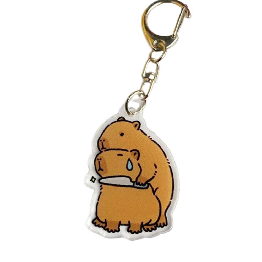 Tegneserie capybara capybara akryl nøkkelring harpiks akryl tegneserie capybaras nøkkelring søt nydelig kapibala nøkkelringer bag hengende: Svart