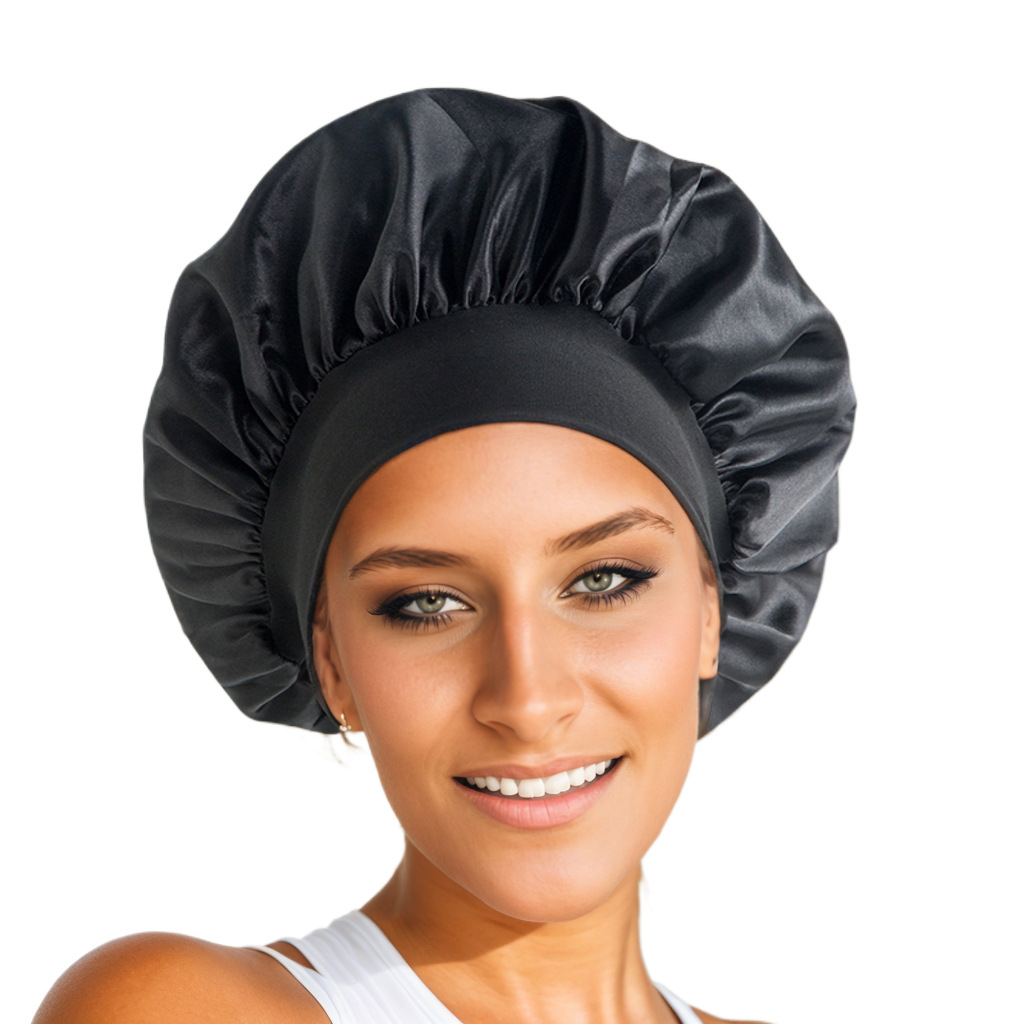 Gorro de satén sedoso para mujer, gorro de ducha de banda ancha elástica reutilizable, gorro para dormir, gorro protector para el cabello Natural rizado, 1 ud.: Gris claro