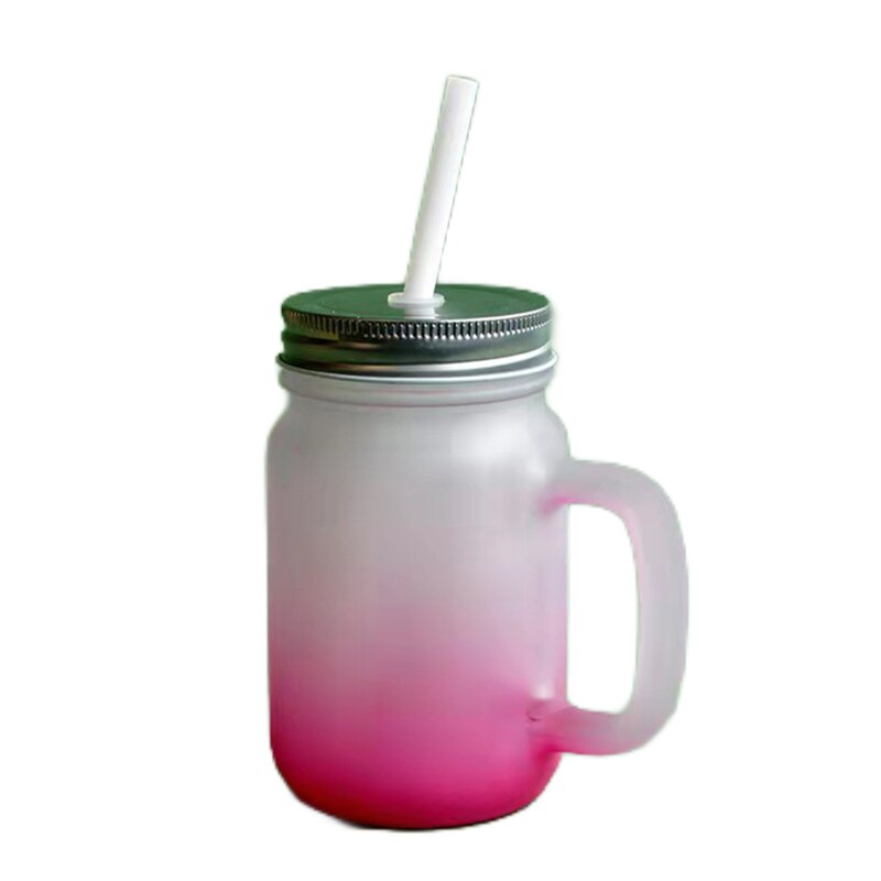 15oz Gradient Beer Cups Blank Sublimation Frosted Glass Mason Cup With Handle Custom Coffee Mugs For Wedding: Rose Red