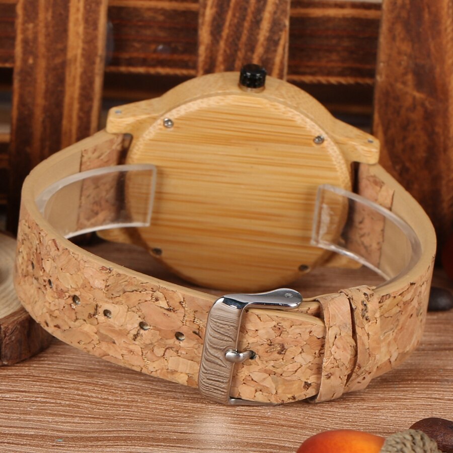 YISUYA, nueva , relojes de madera con esfera de corcho para escoria, reloj de cuarzo, vestido de mujer, reloj Original de madera de bambú para hombre y mujer, para hombre y mujer