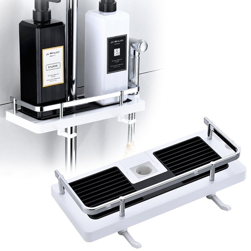 Adjustable Bathroom Pole Shower Shelf Shower Caddy Organizer Shower Head Stand Soap Shampoo Storage Rack Lifting Rod Shower Tray