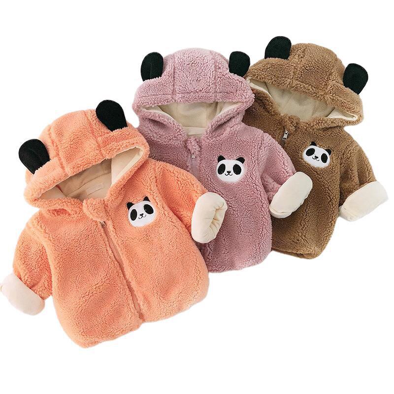 Herfst Winter Baby Jas Jongens Meisjes Pluche Verdikking Warme Bont Baby Hooded Lange Mouwen Katoenen Jas Cartoon