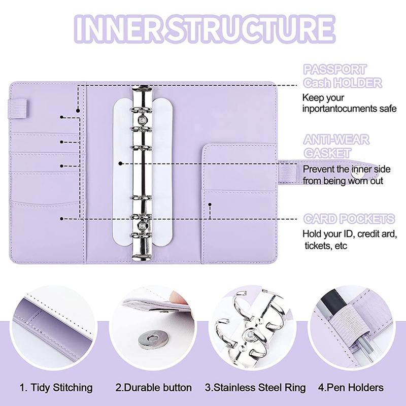 6 Holes Loose-Leaf Notebook, A6 Binder Budget Notebook Ring Binder Binder for Schools, Offices, Travel and Families