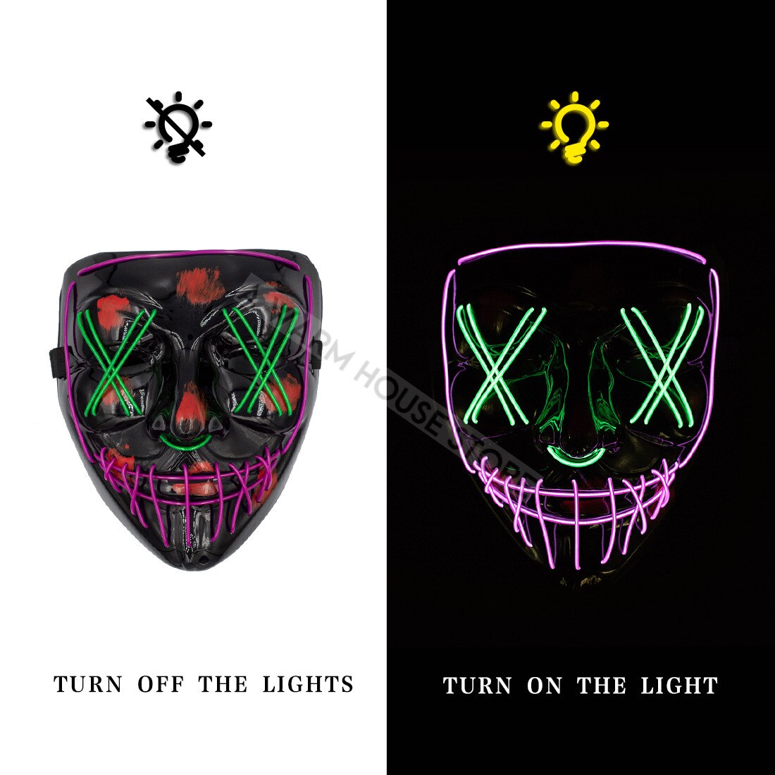 Led Mask Halloween Party Masque Masquerade Masks Neon Maske Light Glow In The Dark Mascara Horror Maska Glowing Masker Purge: purple and green