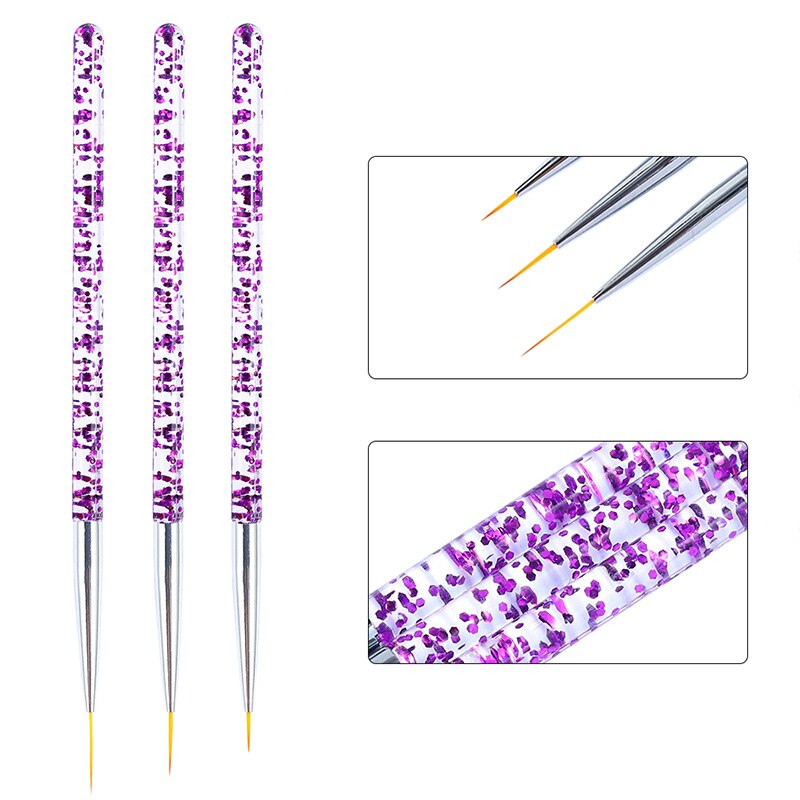 Pinceau à ongles 3 pièces/ensemble, stylo de peinture pour Nail Art, brosse pour Gel UV, Salon de beauté, à usage domestique