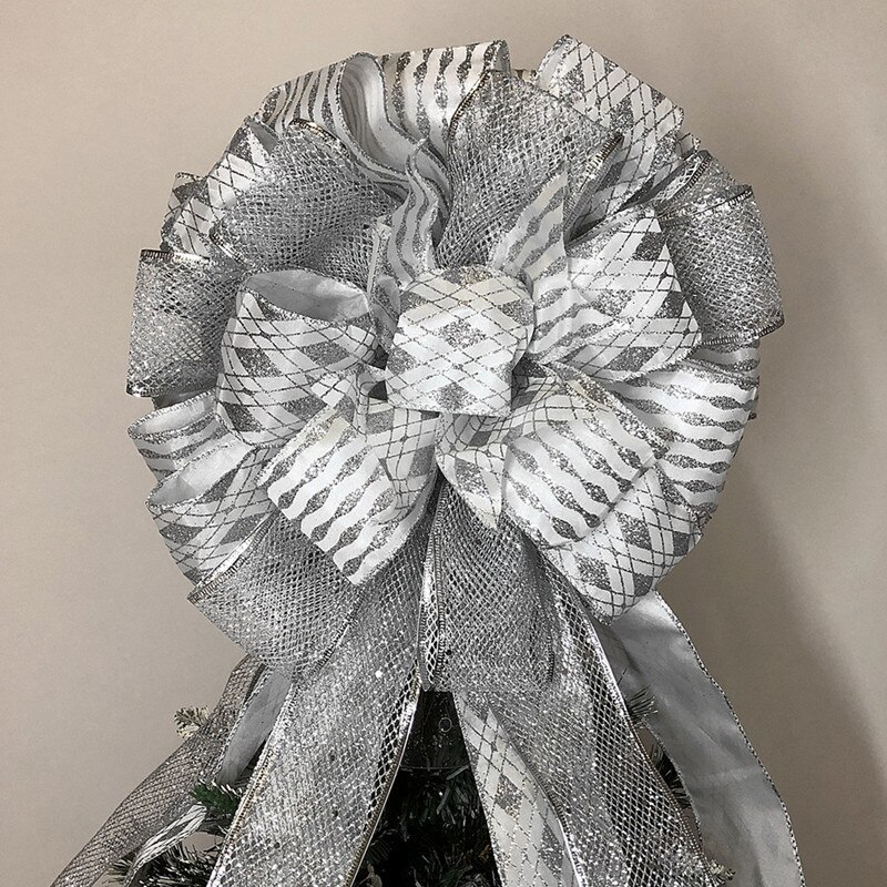 Kerstboomtop strikvormige ornamenten huis speciale kerstfeestdecoraties  p7 ding: Zilver