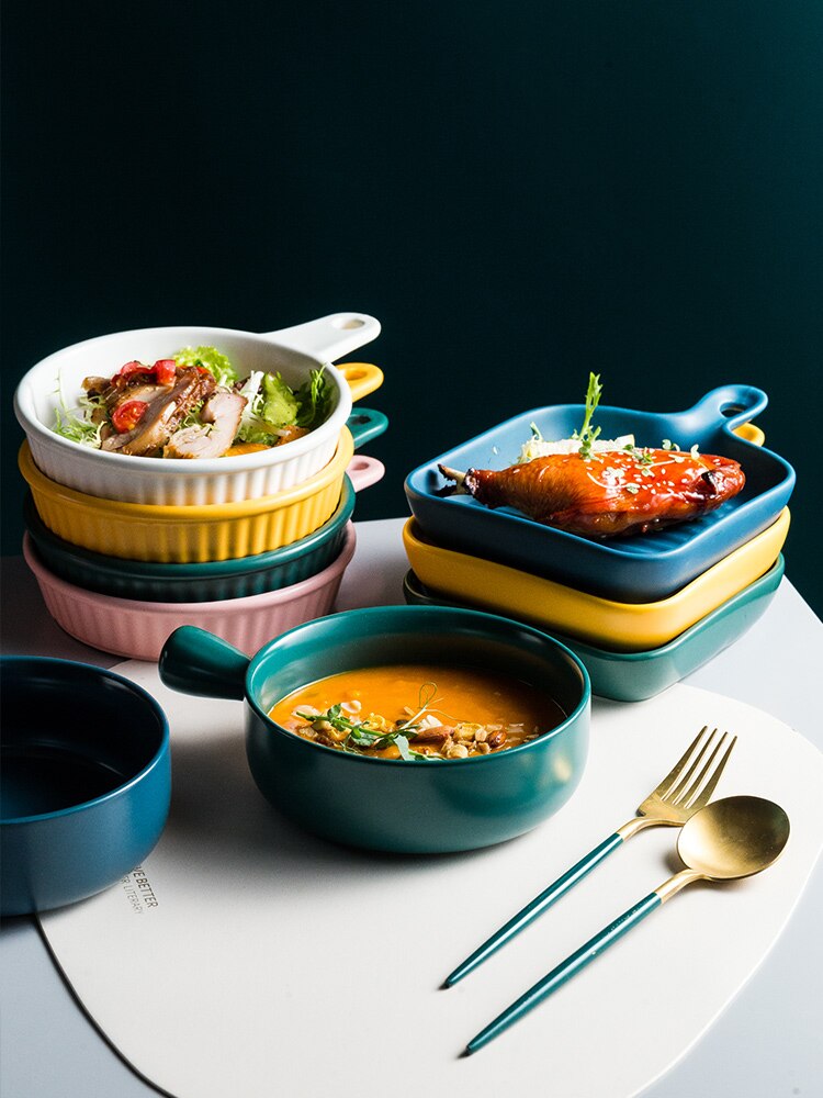 Nordic baking pan bakeware baked rice plate home dinner plate baking plate ceramic plate fruit plate salad plate CE / EU