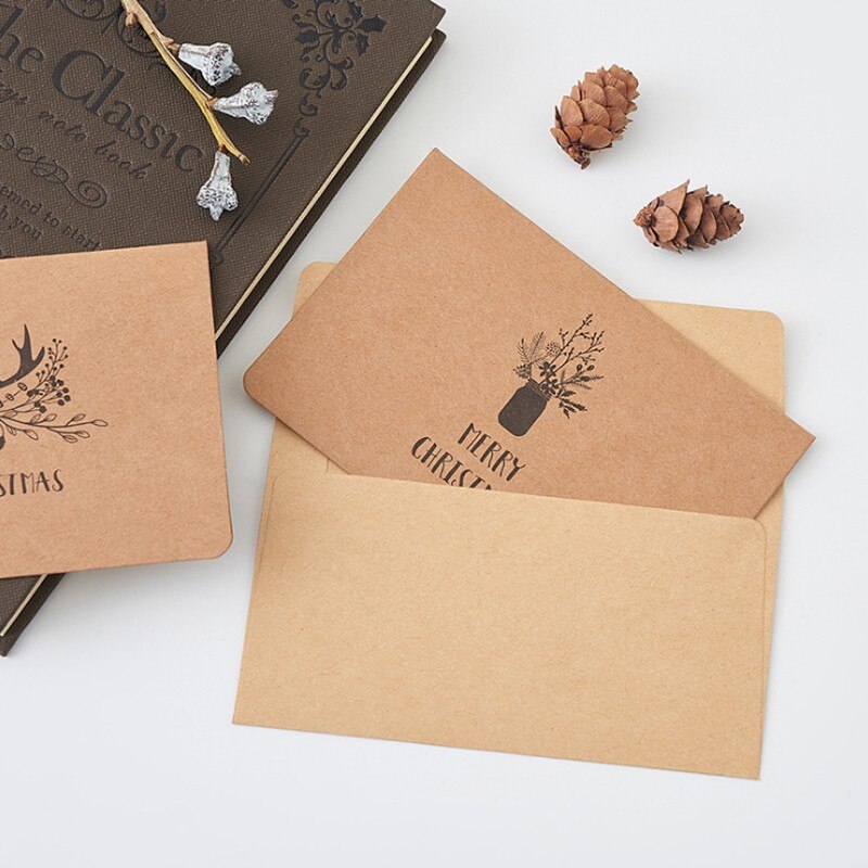 20Packs kraft paper Christmas greeting cards Art envelope Christmas hat elk wreath diy 12.8*8.4CM