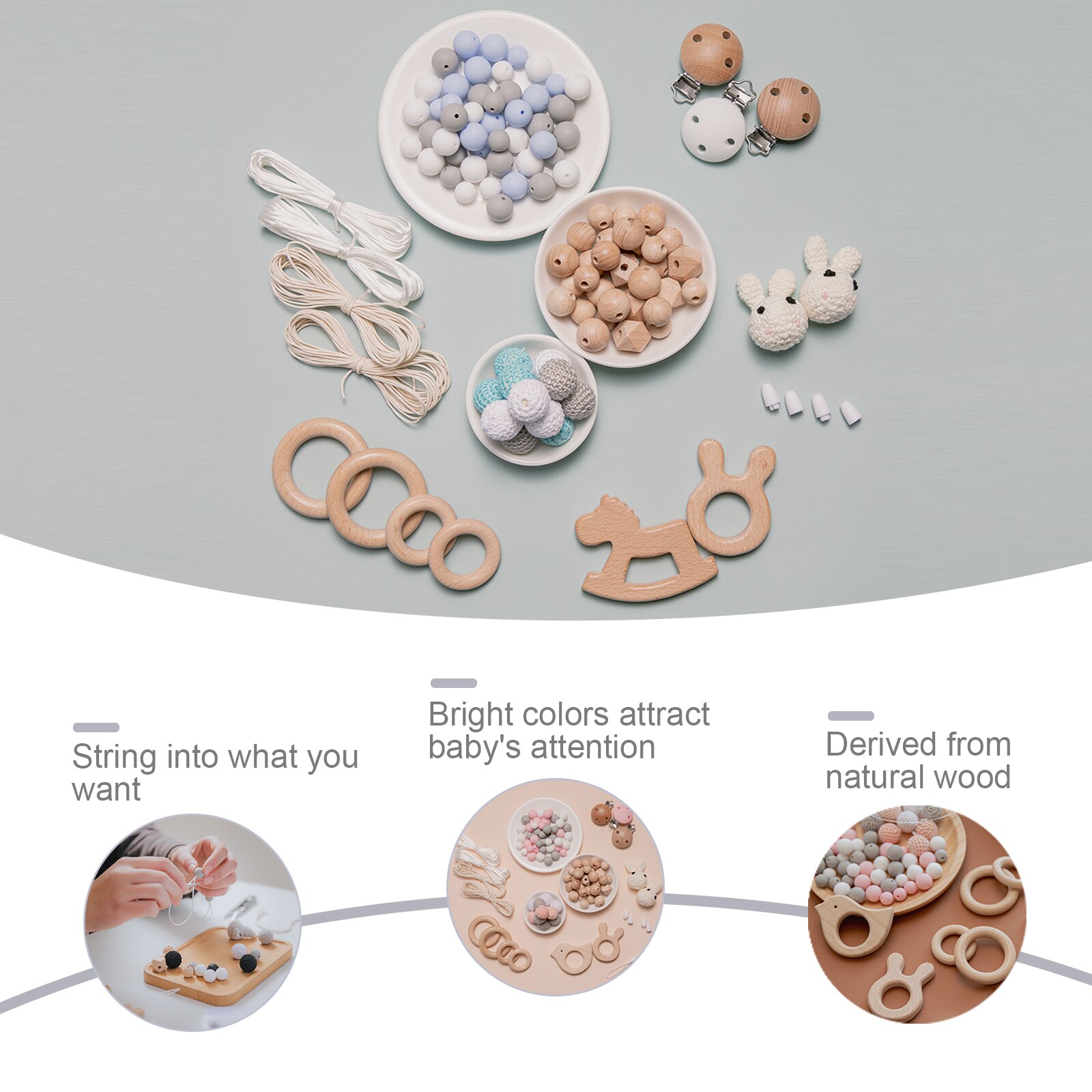 Crochet Animal Silicone Bead Set for Baby Rattle Accessories DIY Jewelry Set Crochet Beads Handmade Baby Toys Kit