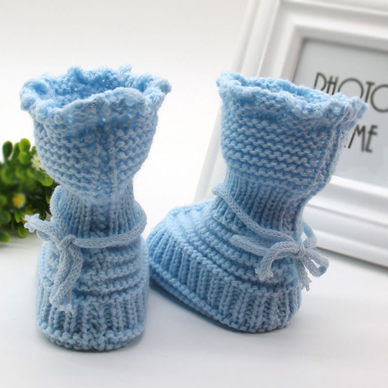Moda bebê sapatos de neve infantil crochê malha velo botas bowknot criança menina menino de lã berço sapatos inverno quente botas 0-6 m
