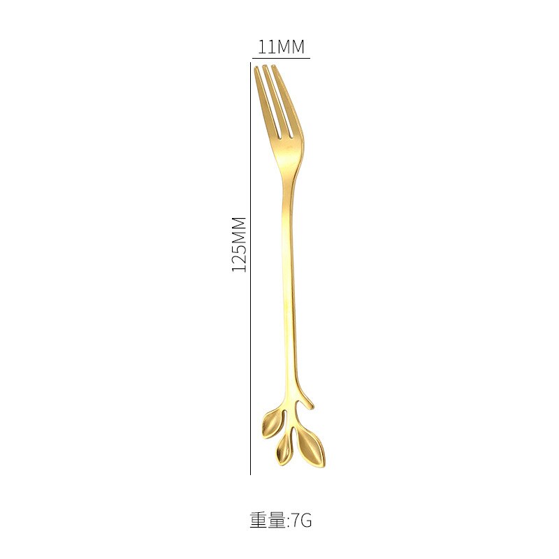 5pcs Stainless Steel Spoon Branch Leaves Spoon Fork Coffee Spoon Christmas Kitchen Accessories Tableware Decoration: Goldfork