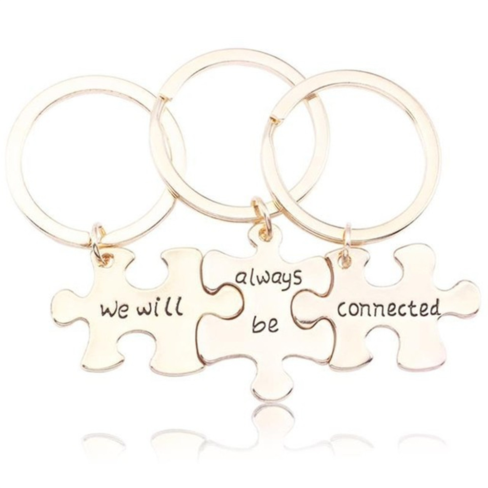 Trendy beste vrienden sleutelhanger gesneden We zullen altijd verbonden zijn sleutelhanger 3-delige puzzel geometrie sleutelhangers Bff sieraden Llaveros
