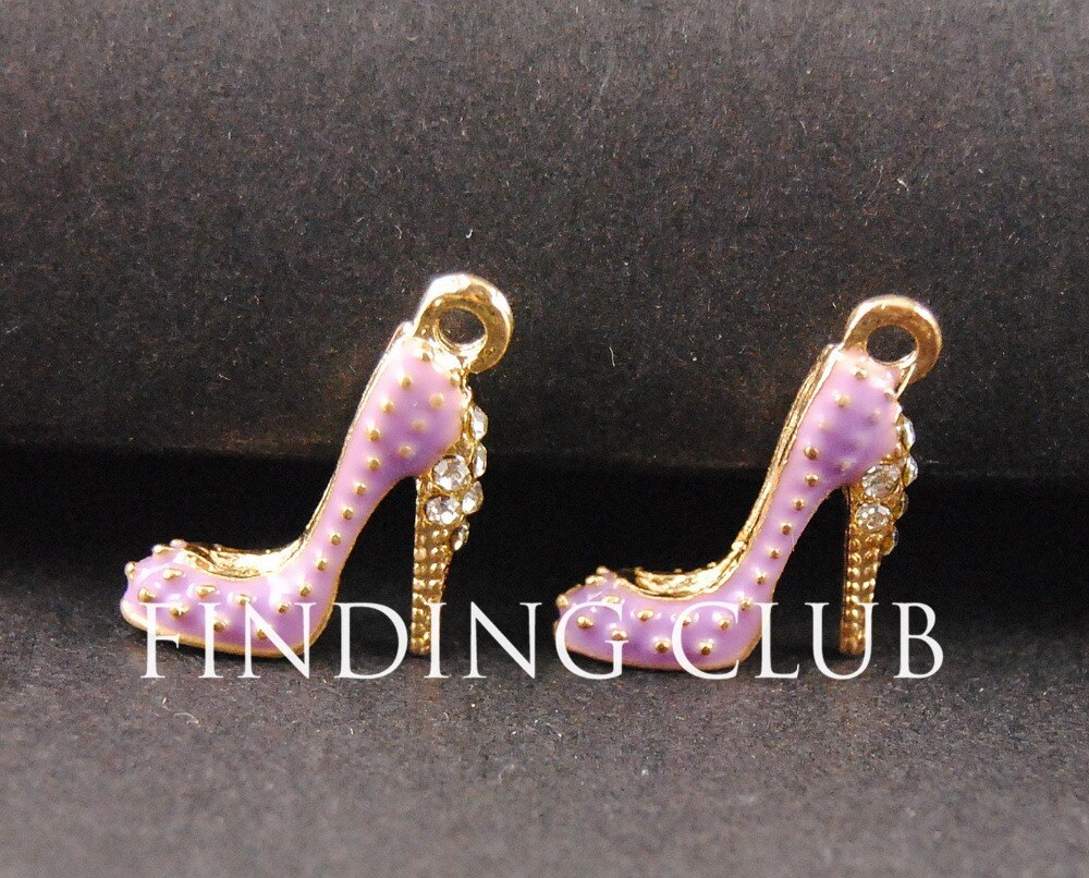 12pcs Gold Mix Colors Enamel Cubic High Heel Shoes Charm DIY Metal Bracelet Necklace Jewelry Findings A3084