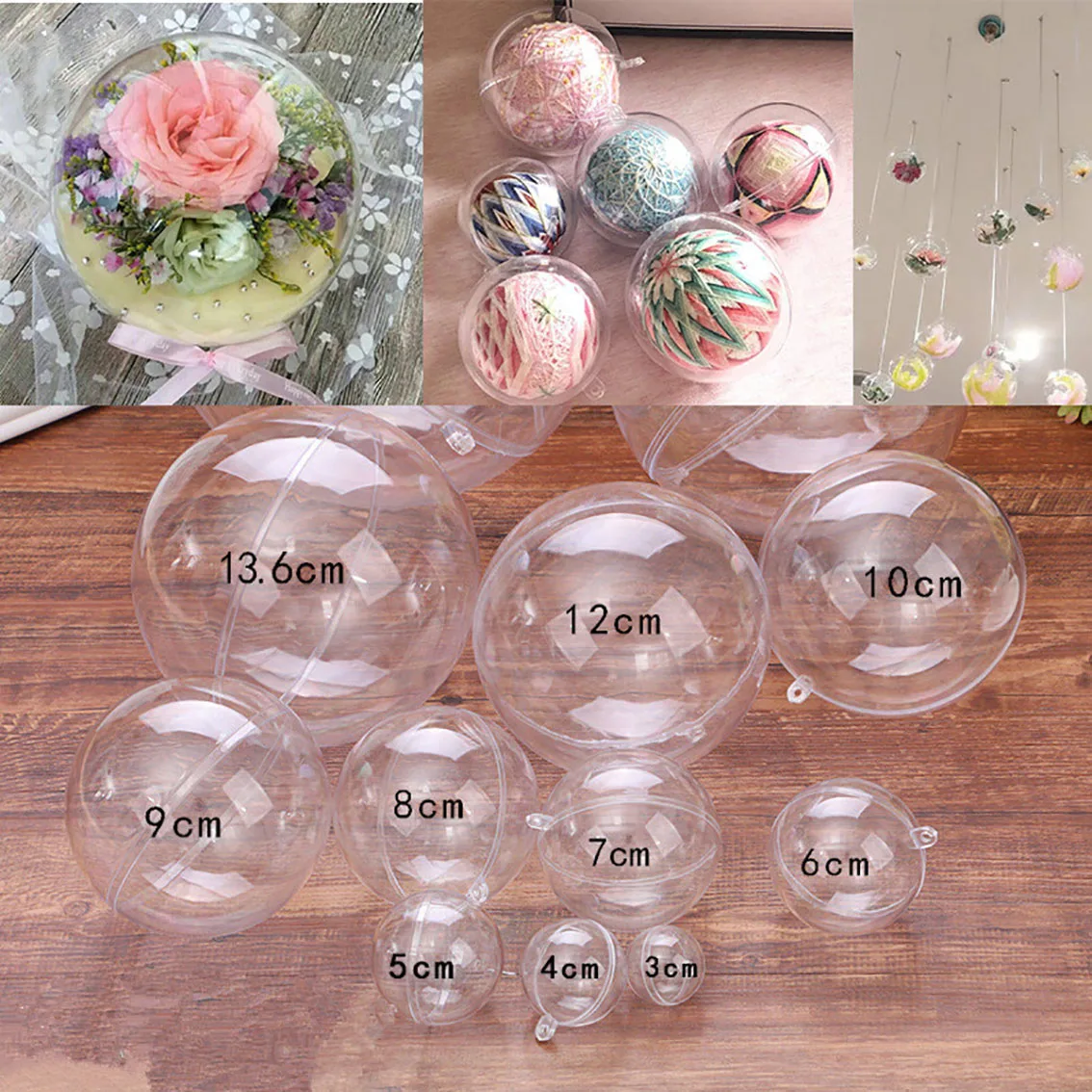 1-20CM Transparent Balls Hollow DIY Plastic Fillable Bauble Xmas Tree Hanging Ornaments Home/Wedding Party Box Decor Part