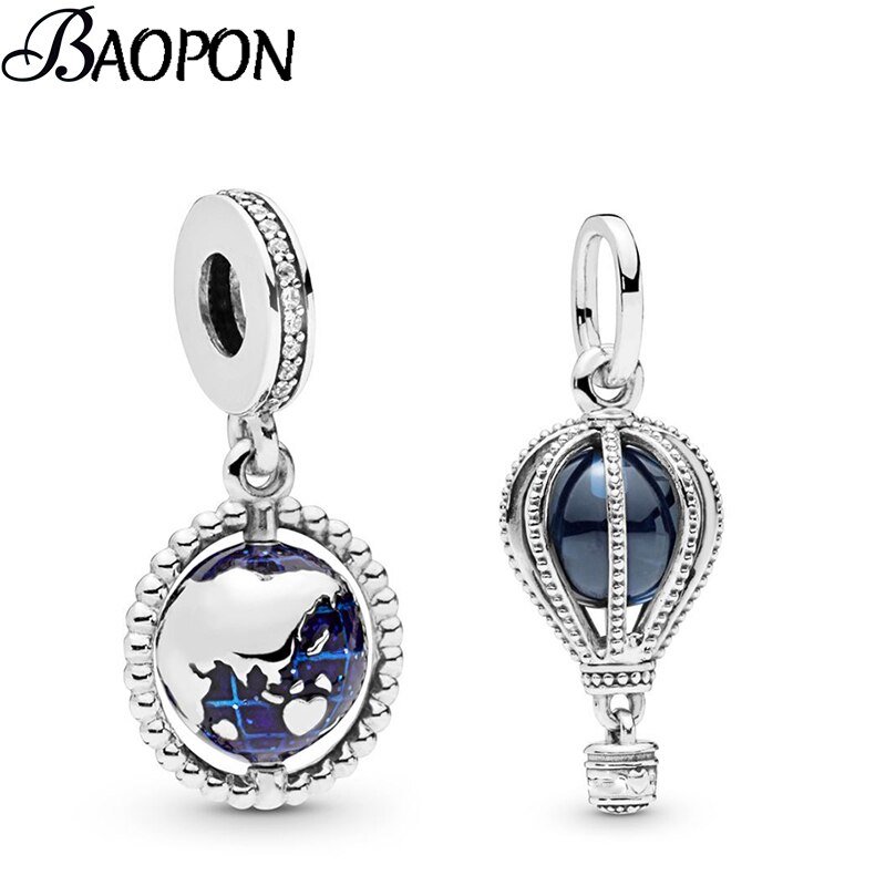 2 stk / lot autentisk blå emalje globe vedhæng charms passer originalt mærke armbånd & halskæde til kvinder diy smykker gør