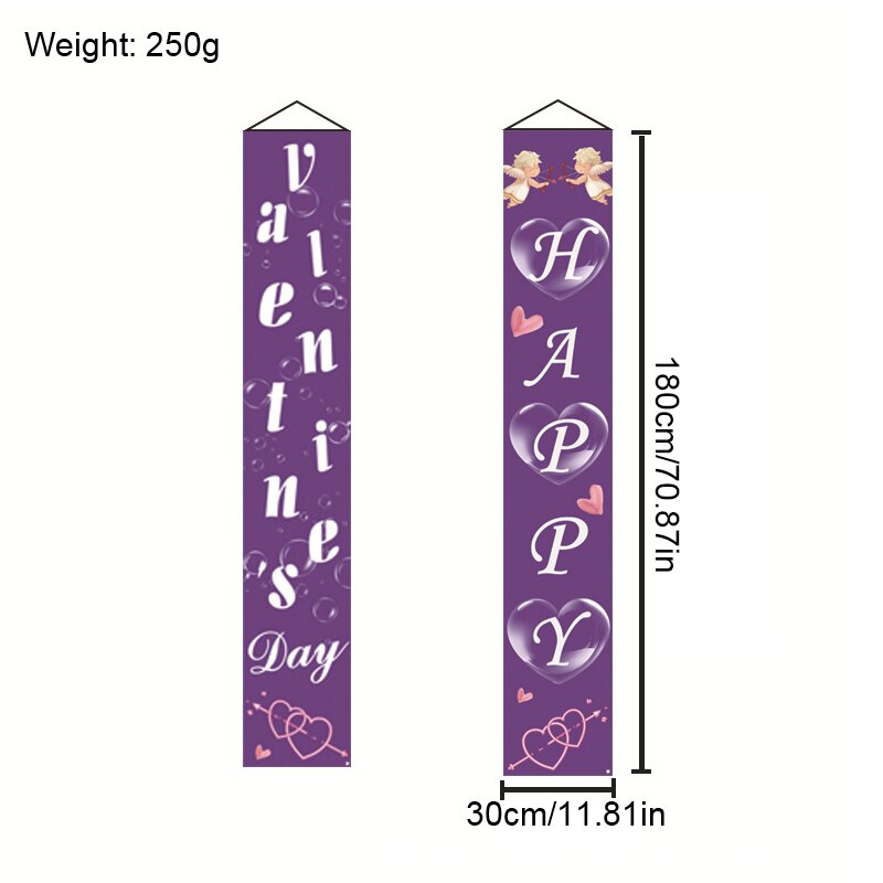 ZL 2 PCS Valentines Day Decorations Purple Banners Door Porch Sign Hanging Love Heart Streamers Wall Decor Party Supplies