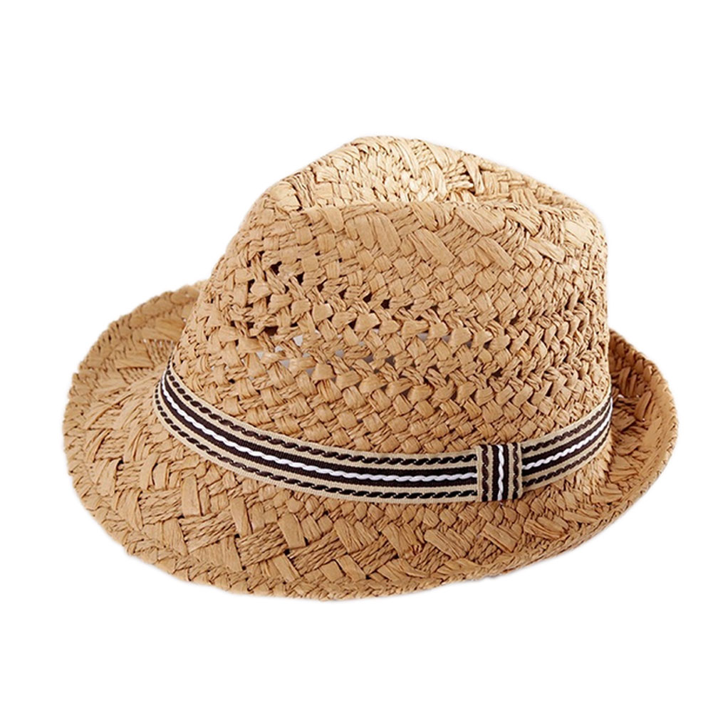 Moda simples crianças do bebê chapéu de palha artesanal vintage aba larga boné verão praia suncreen meninos meninas chapéus nov99: Cáqui