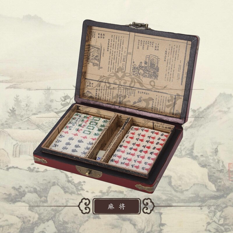 Mah-jong kinesisk nummereret mahjong sæt 144 fliser mah-jong sæt bærbart kinesisk legetøj med kasse fest gambling spilbræt voksen: Default Title