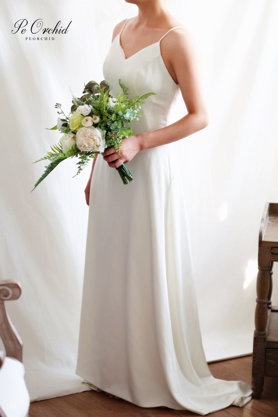 PEORCHID Boho Stijl Strand Bruiloft Bloemen Voor Bruid Boeket Kunstmatige Groene Eucalyptus Nep Boeket Bridal Decoratie