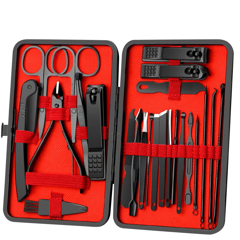 24Pcs Black And Red Nail Clippers Kit, Ultra Sharp Sturdy Fingernail Cutters, Nail Clippers Pedicure Care Tools