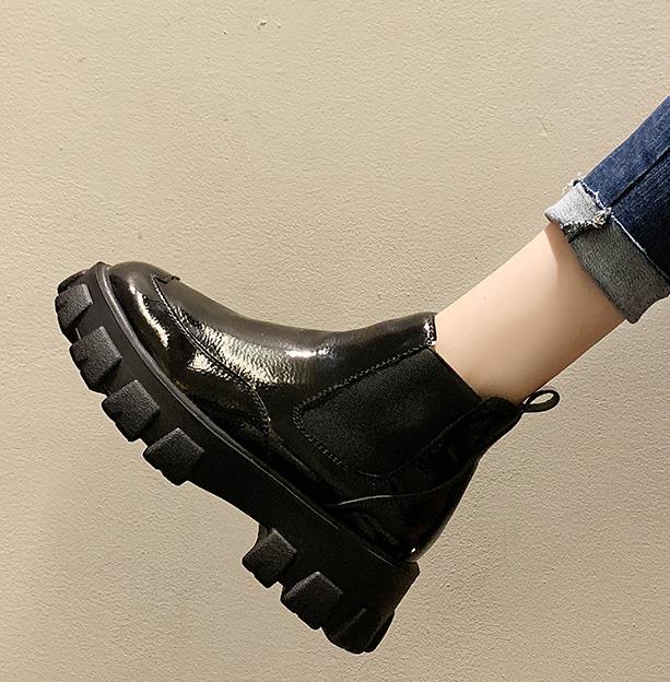 Spring Autumn Platform Ankle Boots Women Thick Heel Platform Boots Ladies Worker Boots Black