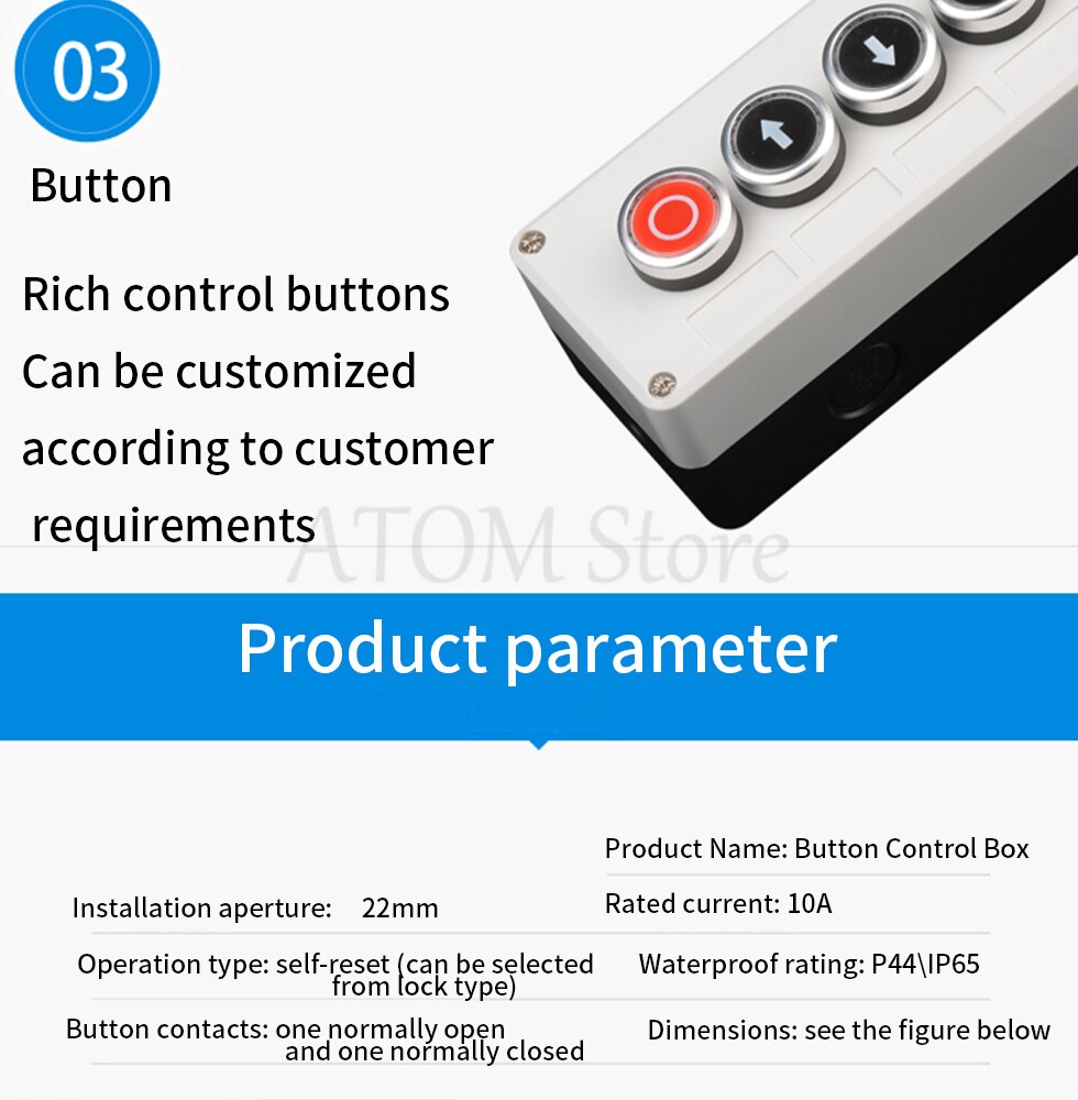 Button switch control box emergency stop waterproof button indicator box plastic start electric box