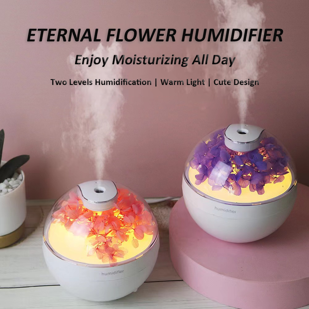 2025 cable de alimentación USB Mini humidificador de aire de flores simuladas difusor de Aroma difusor de aceites esenciales con luces nocturnas cálidas