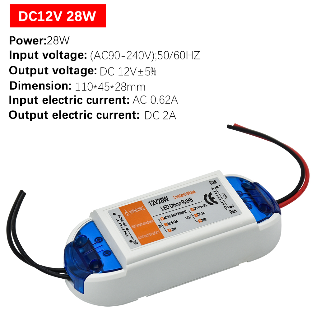 12 Volt Voeding 12V LED Driver 18W 28W 48W 72W 100W AC 110V 220V naar 12V DC Verlichting Transformator Adapter voor LED Strip CCTV: Beige