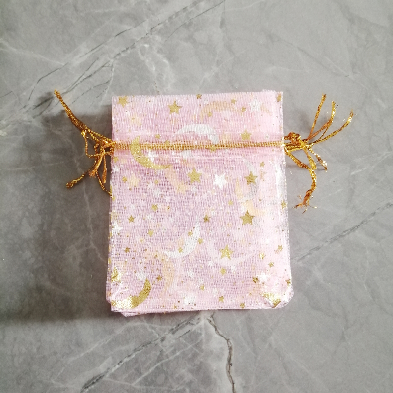 500 sztuk Star Moon Organza torby na prezenty woreczek na etui na biżuterię Mini saszetka sznurek do przechowywania opakowanie biżuterii na torebki torby ekspozycyjne: 9x12cm / Różowy