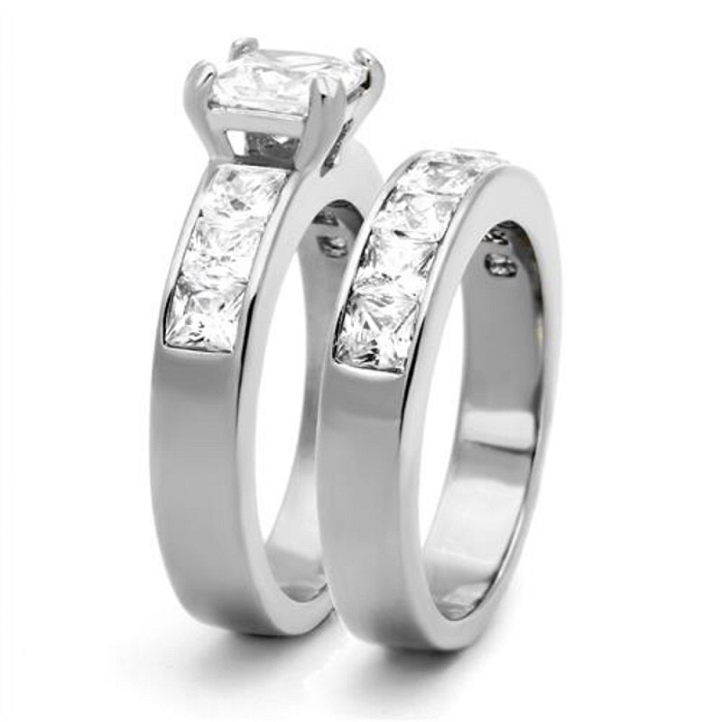 FDLK Couple Ring: Women Square Princess Cut AAA Cubic zirconia Wedding Party Ring Set