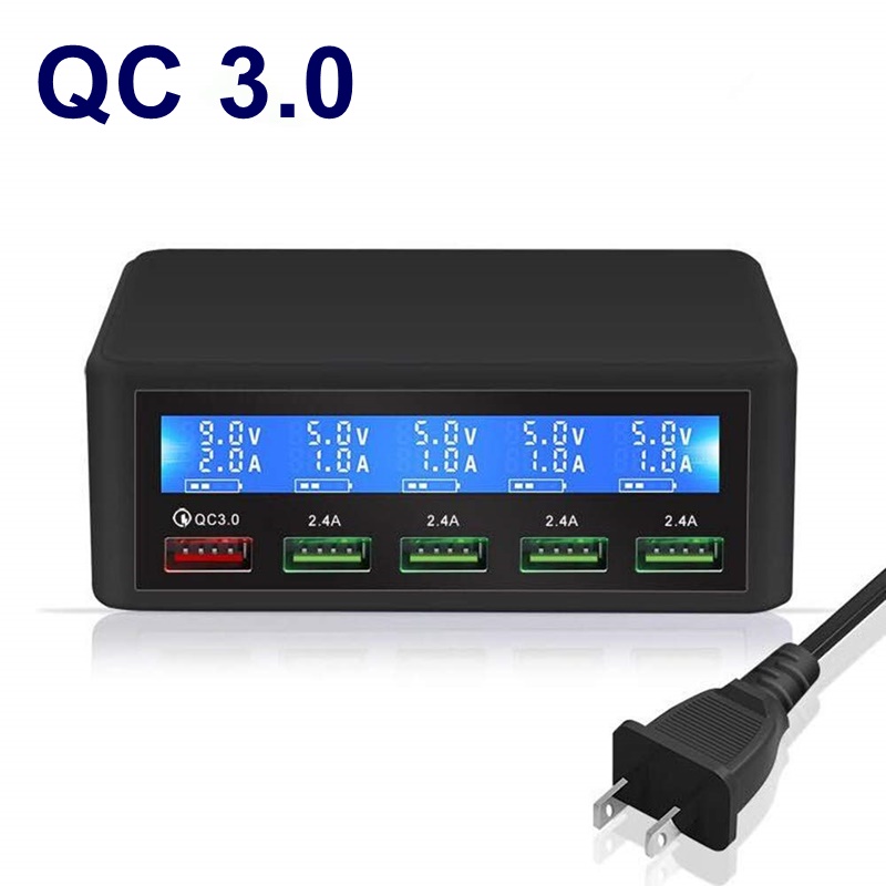 Tongdaytech qc 3.0 carga rápida 5 portas usb display lcd carregador multi telefone rápido chargeur para iphone xiaomi portatil carregador: EU / fast charger