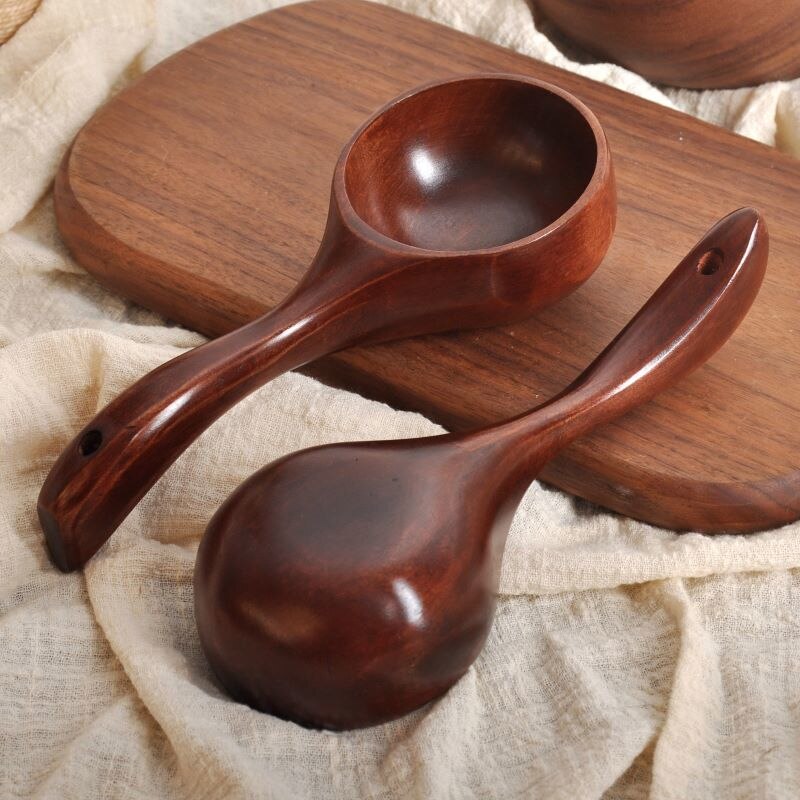 1pc Big Cpacity Wooden Spoons Korean Style 100ml Food Youtuber Favor Natural Wood Long Handle Round Spoons For Soup Cooking