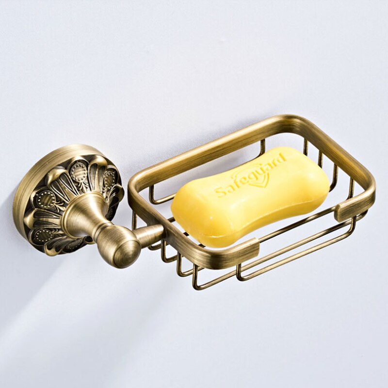 Antieke Badkamer Accessoires Set Brons Vintage Messing Föhn Houder Wc Papier Handdoekenrek Ring Zeep Mand Gewaad Haak Handvaten: Soap Basket