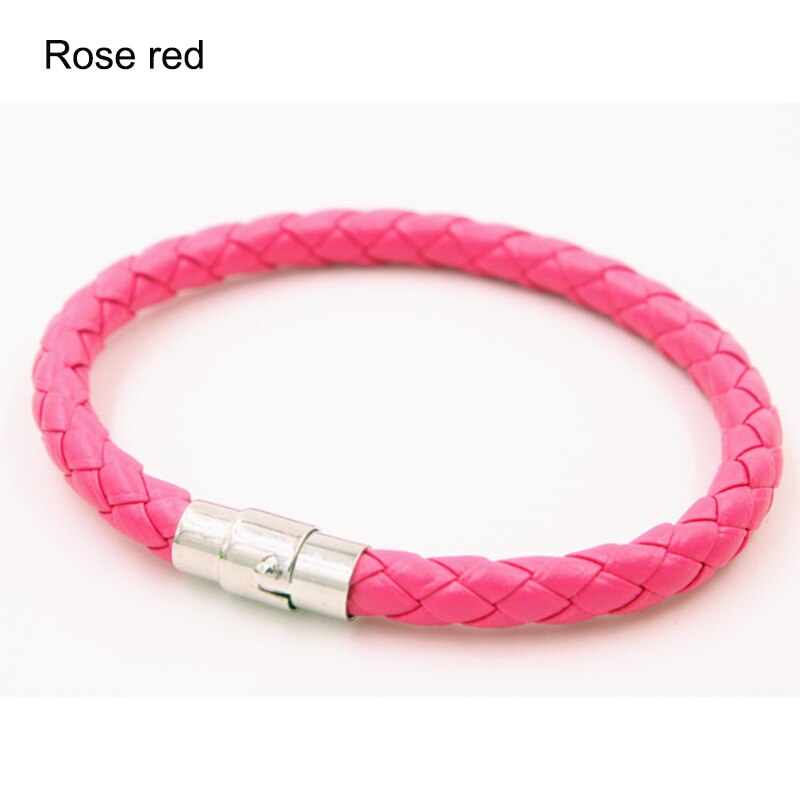 6MM PU Leather Braided Bracelet Magnetic Buckle Women Men Bracelet LL@17: Rose red