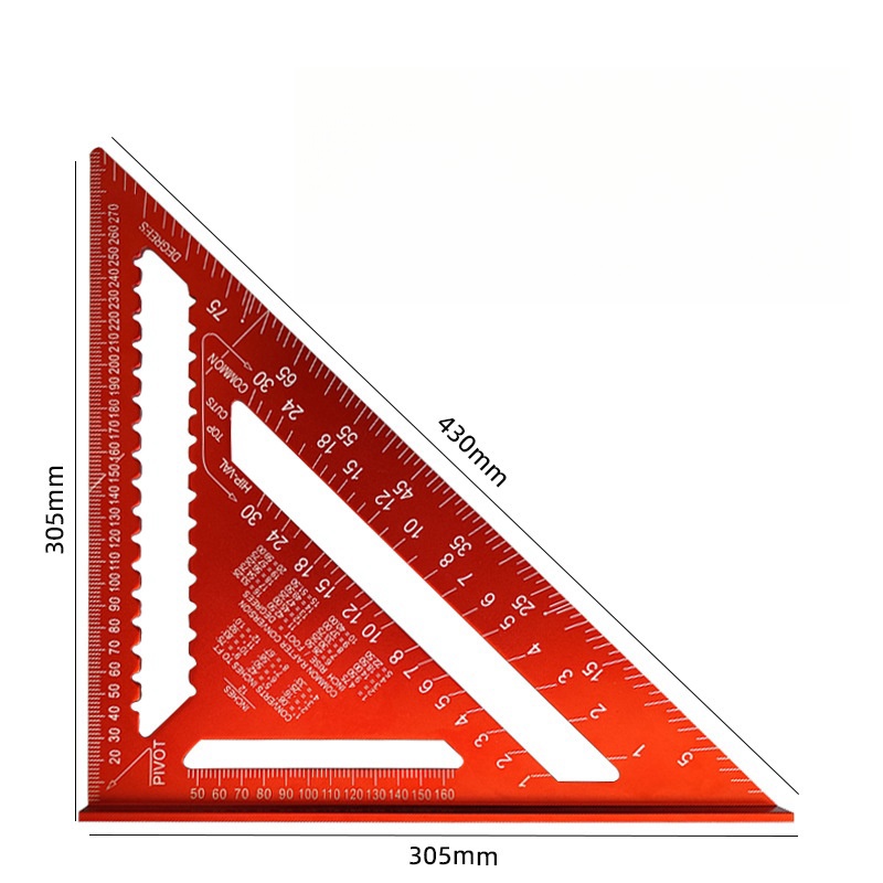 Triangle Angle Ruler 12 inch Metric Aluminum Alloy Angle Protractor Triangular Measuring Ruler Woodwork Speed Square Triangle: Silver