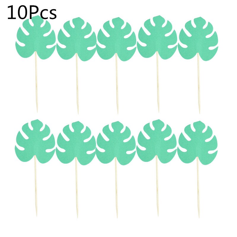 10/12Pcs Tropical Hawaii Party Green Leaf Cake Topper Flower Flamingo Cupcake Topper For Summer Jungle Birthday Party Cake Decor: C08-10Pcs