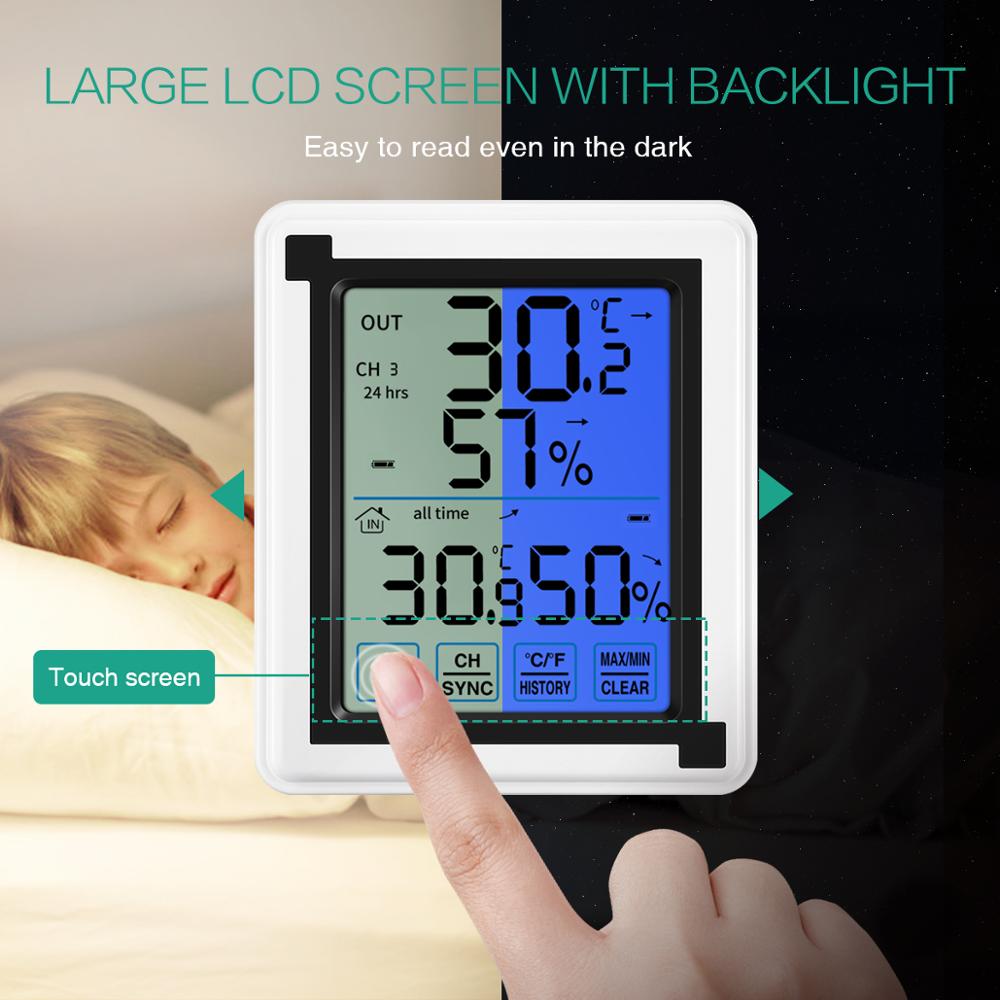 ORIA Indoor Outdoor Thermometer Humidity 3 Wireless Sensor Digital Hygrometer Touchscreen Temperature Humidity Monitor