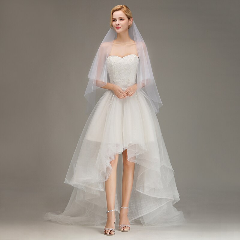 Veu de noiva cut edge kort bryllupsslør med kam billig tolags tyl brudeslør bryllupstilbehør voile mariage
