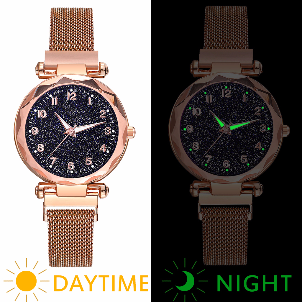 Vrouwen Magneet Gesp Sterrenhemel Lichtgevende Horloge Luxe Dames Rvs Quartz Horloge Relogio Feminino