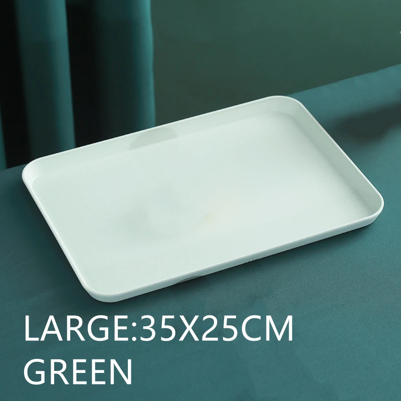 Bandeja Rectangular de paja de trigo, bandeja de pan ecológica, bandeja de almacenamiento de plástico, taza de comida, objeto pequeño, organizador para sala de estar, cocina: green